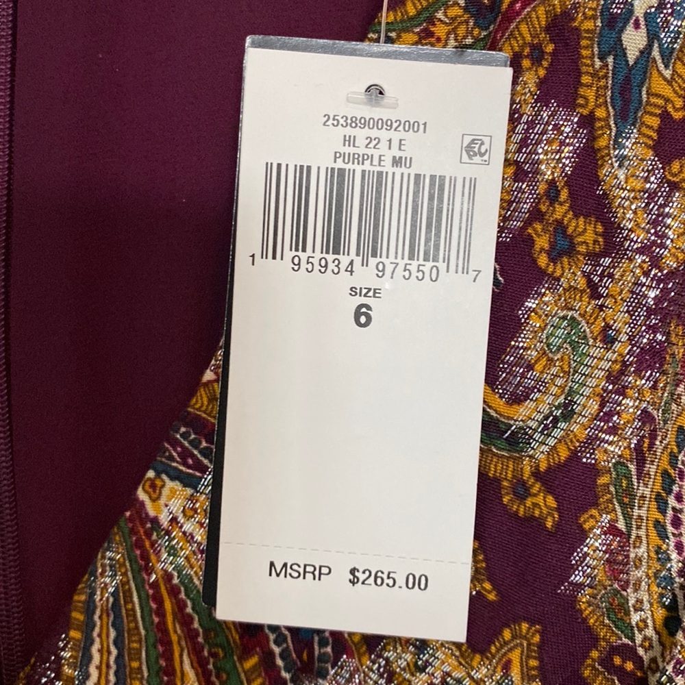 Lauren RL Dress Metallic Gold and Purple Paisley - Picture 5 of 6